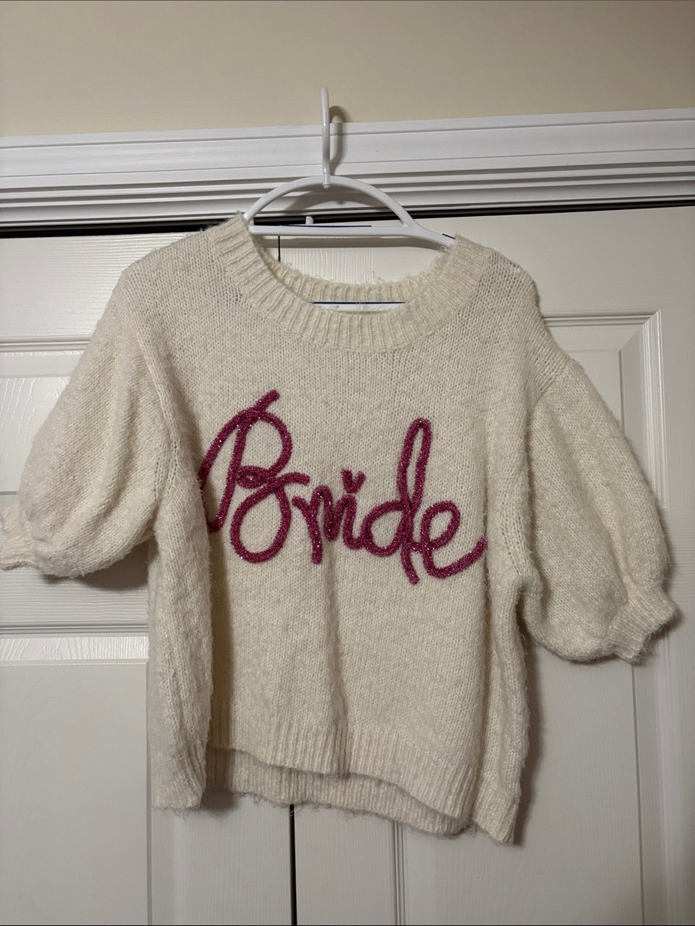 BiBi Cream Sweater with Pink 'Bride' Script
